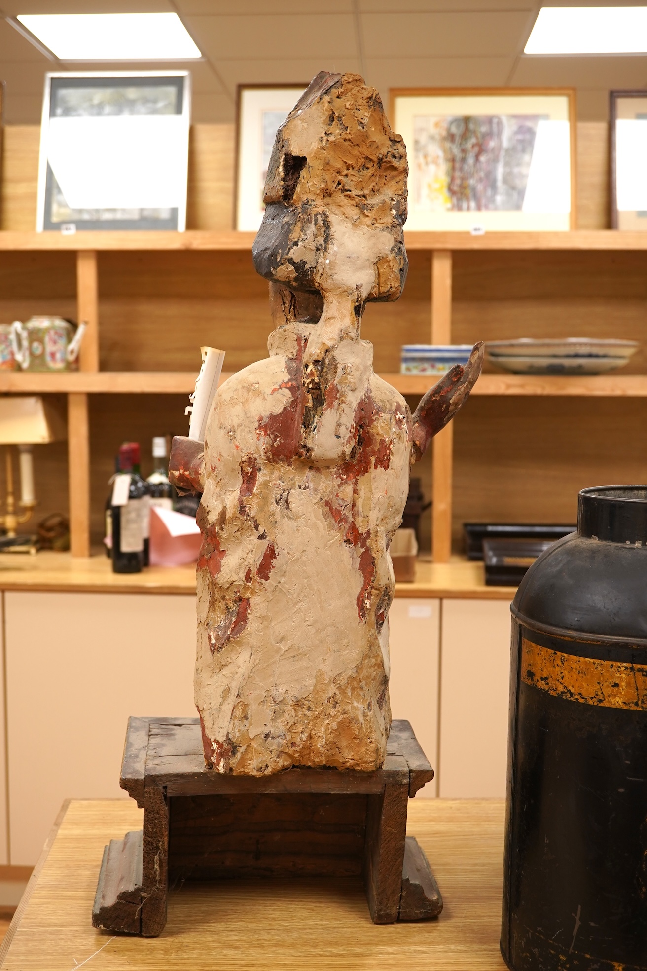 A 19th century and later Continental polychrome wood figure of a bishop, 77cm
